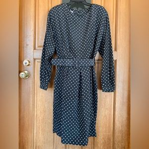 vintage ESPRIT button down, white polka dot black dress, size 8/10